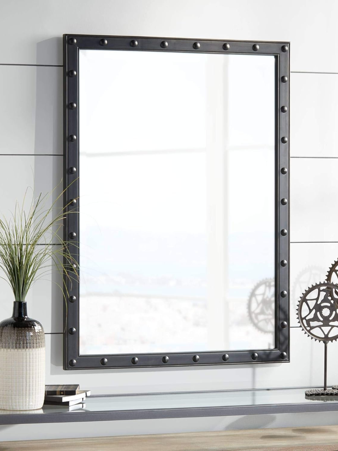 Rectangle Vanity Decorative Wall Mirror Modern Black Metal Frame