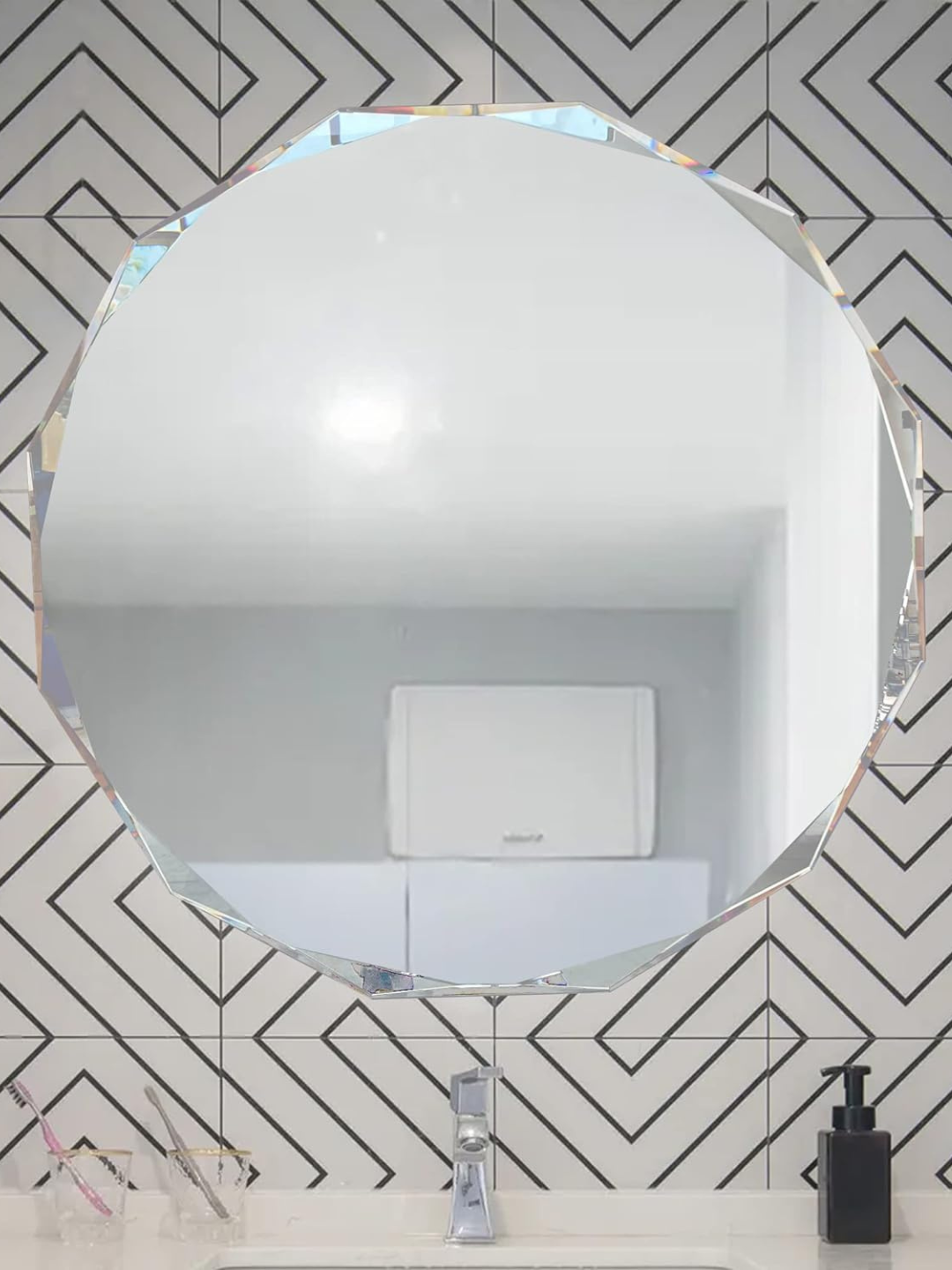 Single Beveled Edge Circle Mirror Frameless Wall Mount