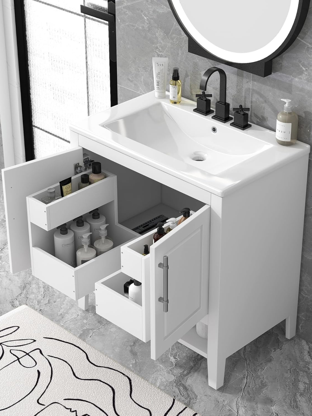 Merax 30" Bathroom Vanity Cabinet with Ceramic Sink Top Set